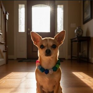 Handmade Colorful XXS Beaded Dog Collar with Geometric Shapes, Size 7.5”